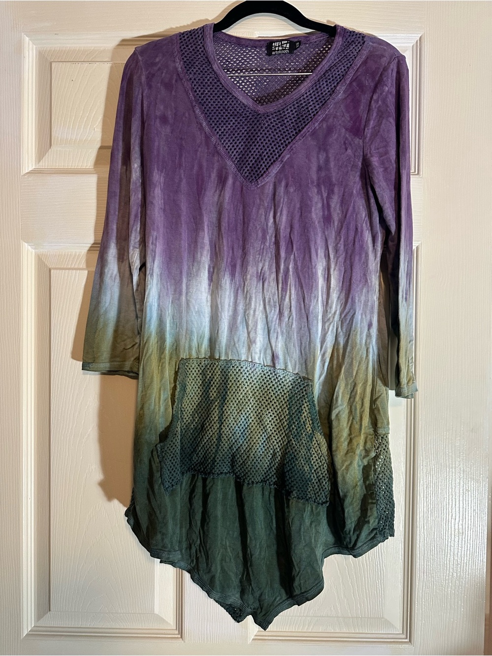 Art of Cloth Boho Ombre V-Neck Tunic Dress in Purple and Green